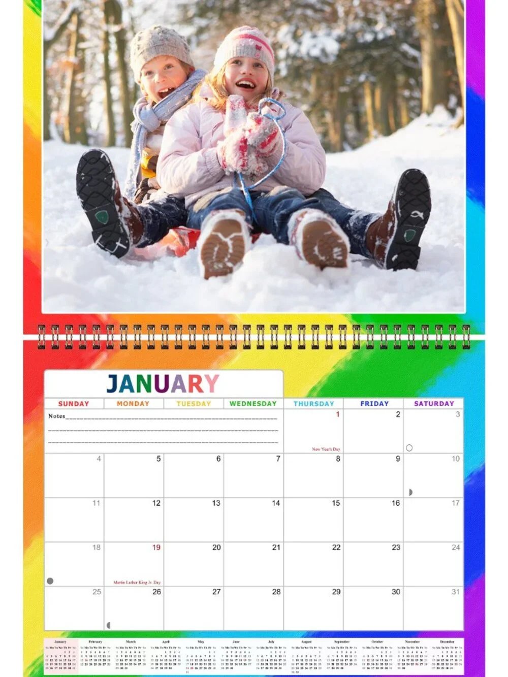 Personalized Custom 2027 Wall Calendar Spiral-bound - 12 Months. 11 x 8in. #014